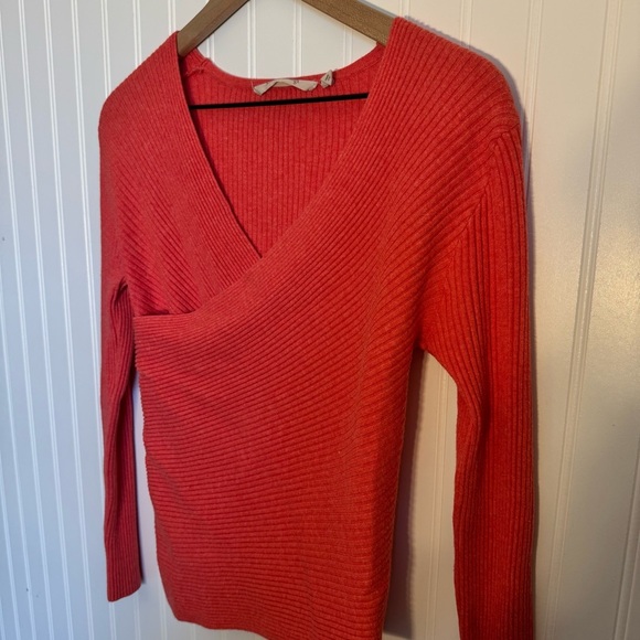 Soft Surroundings Red Ribbed Wrap Sweater Women’s Size Small - Picture 3 of 13